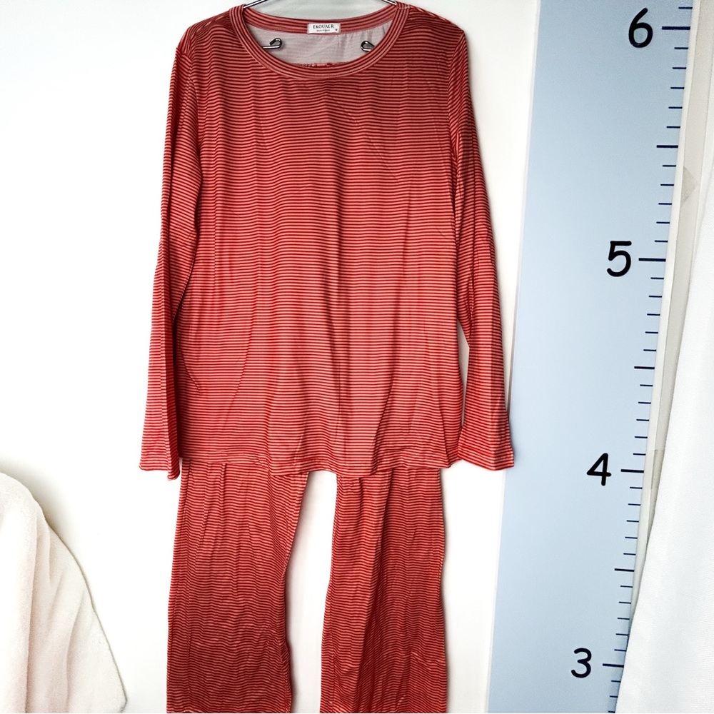 Ekouaer Orange Stripes 2PC Pajama Set Medium
